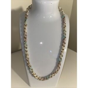 Vintage Necklace 8.5"  Pastel Colored Rice beads‎ Gold Accents Dainty Feminine